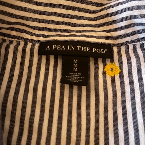 A Pea in the Pod | Adorable Striped Maternity Blouse with Embroidery | Size M - Picture 3 of 5